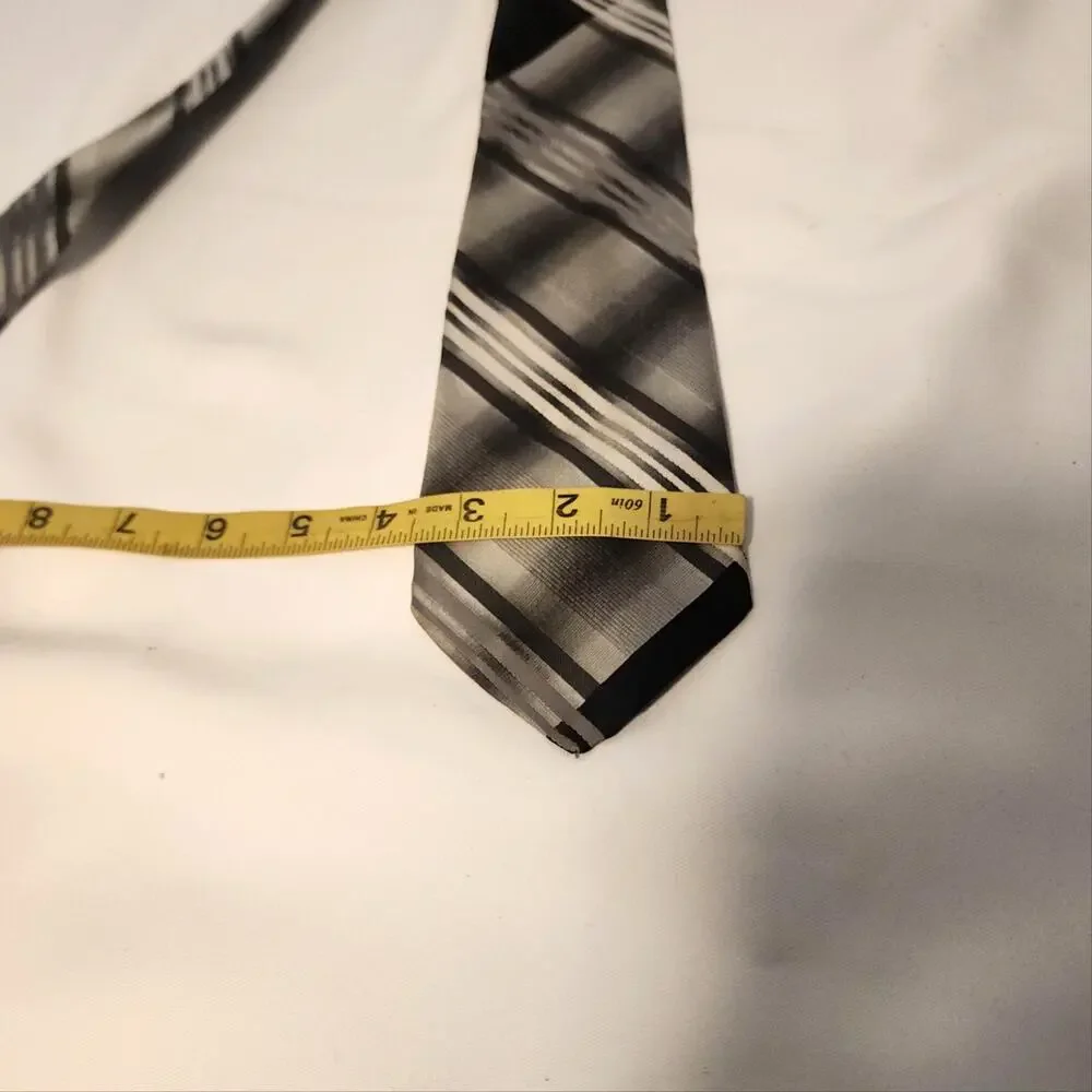 Vintage Mr. Blackwell Tie Mens Gray Black Striped Classic Woven Necktie Wide